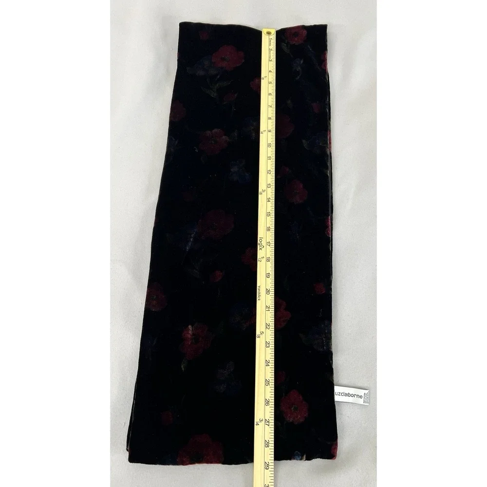 VTG Liz Claiborne Red Black Winter Velvet Silk Floral Scarf Women 58